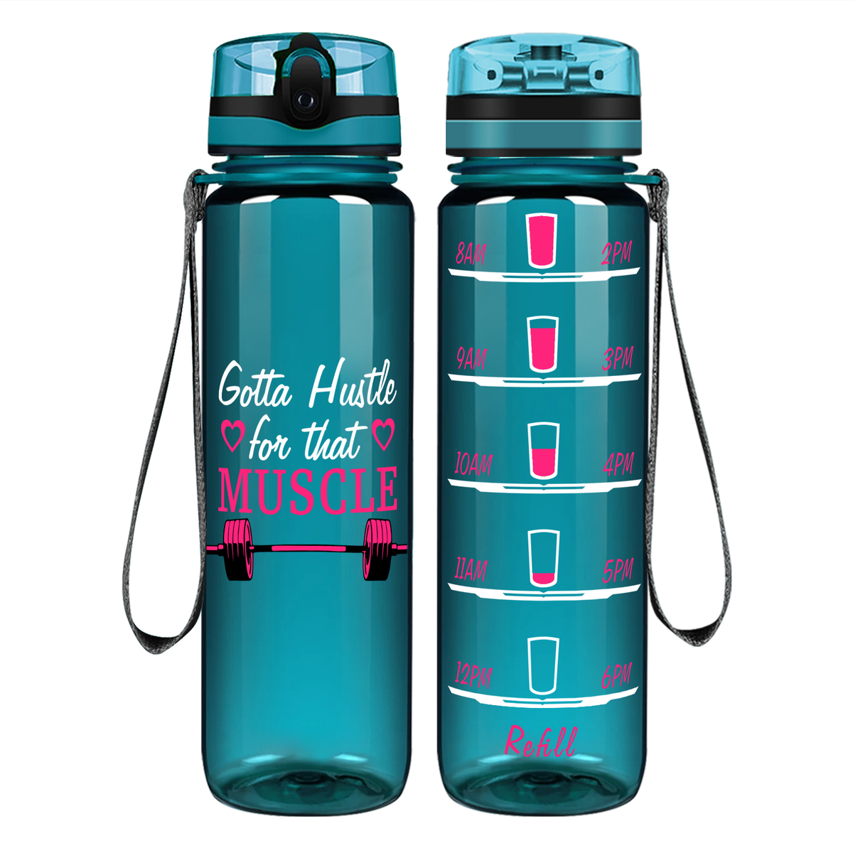 Heart Hustle For Muscle on 32 oz Motivational Tracking Water Bottle