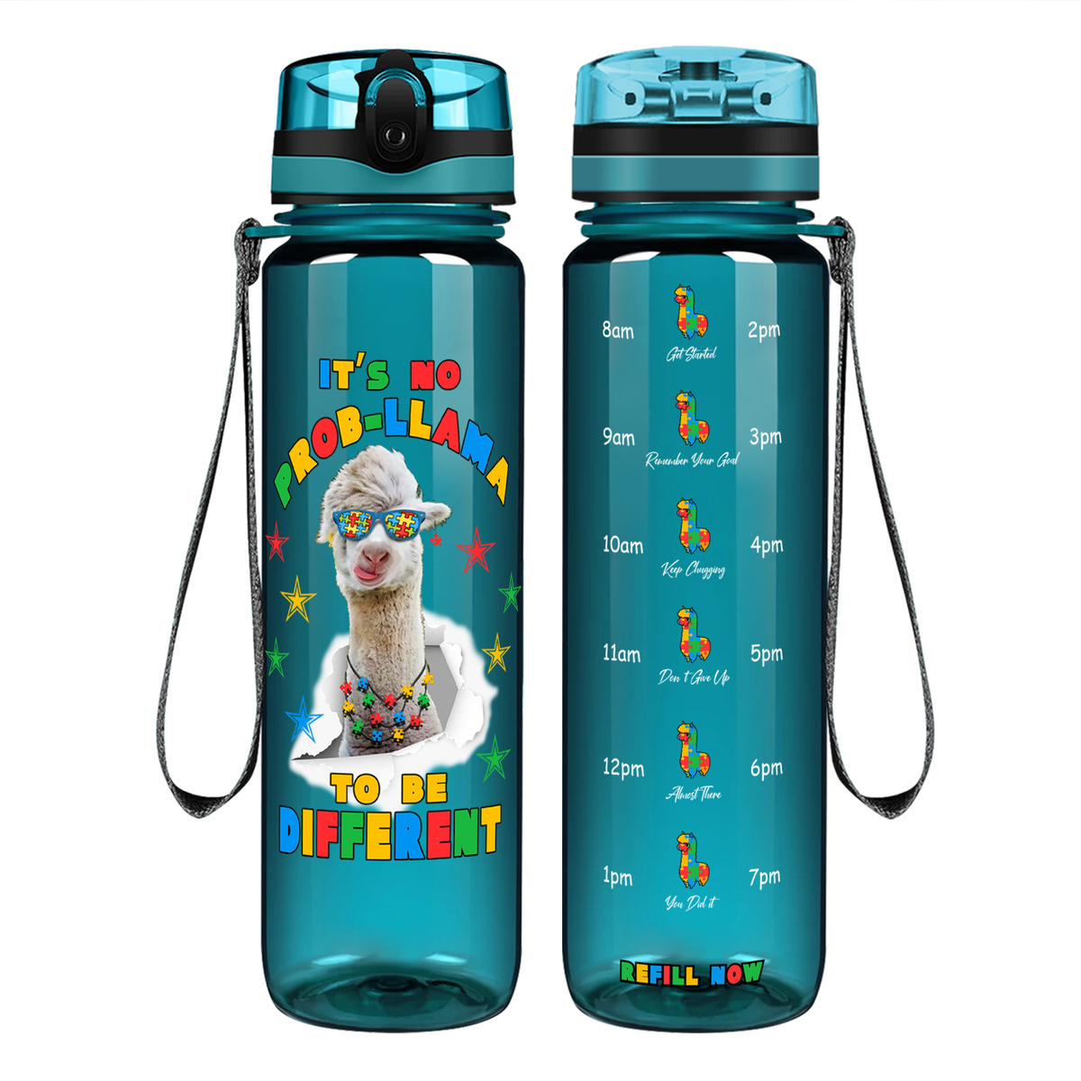 No Prob-llama Autism Stars on 32 oz Motivational Tracking Water Bottle
