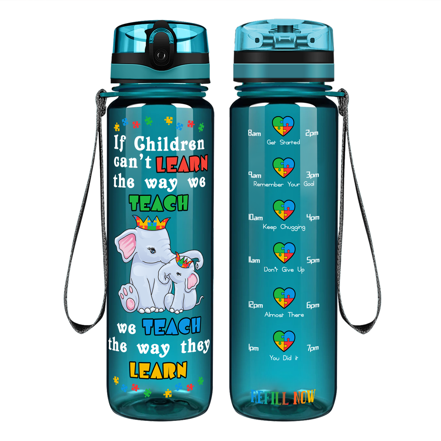 Teach The Way They Learn Elephants Motivational Tracking Water Bottle