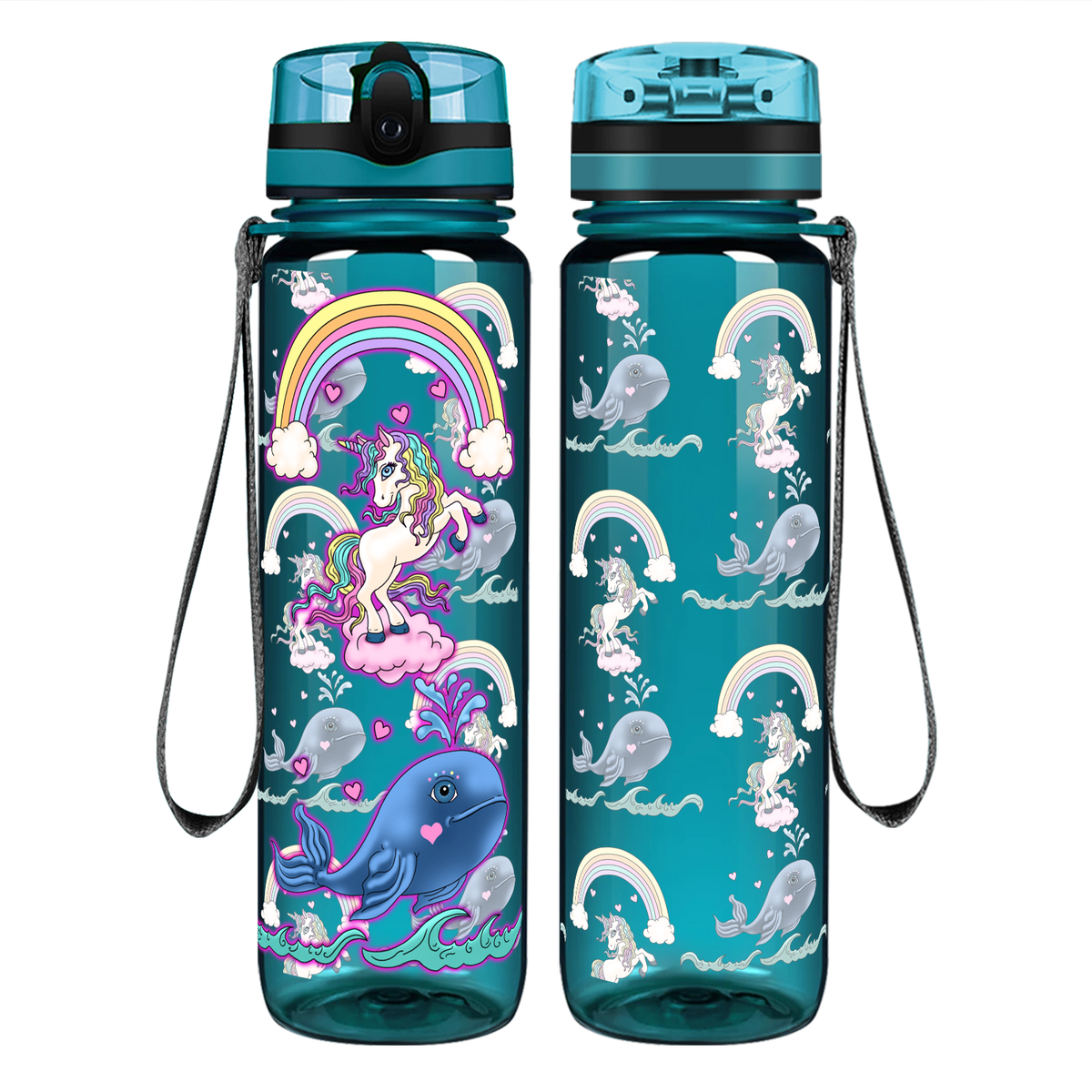 Unicorn Narwhal Love on 32 oz Motivational Tracking Water Bottle