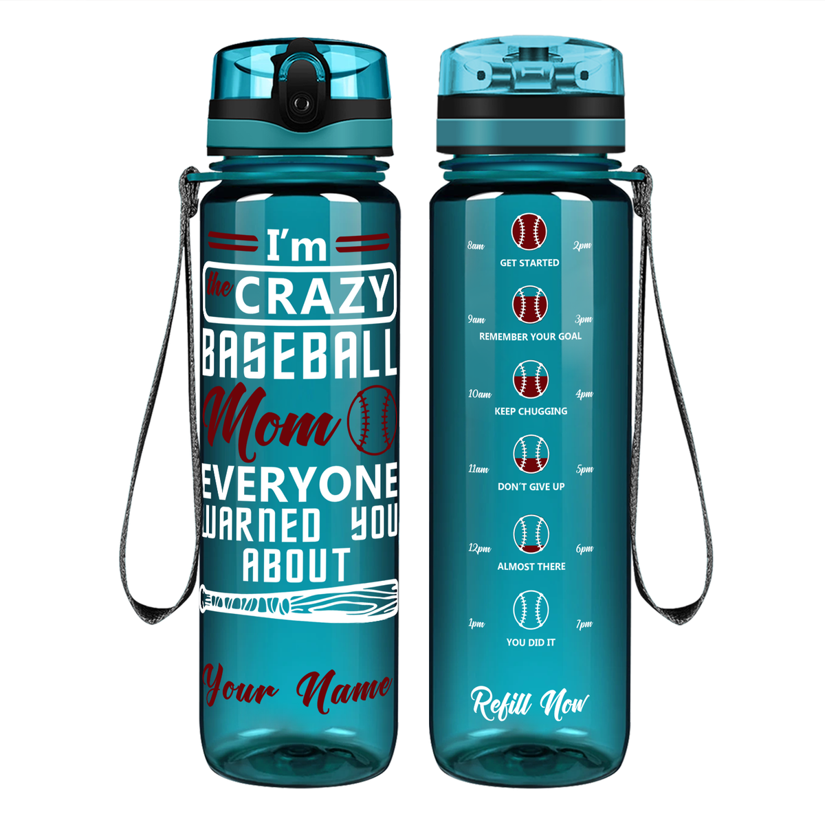 Personalized I'm the Crazy Baseball Mom on 32 oz Motivational Tracking Water Bottle
