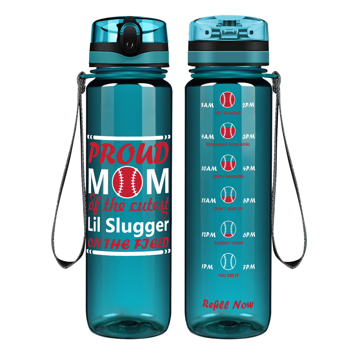 Proud Baseball Mom on 32 oz Motivational Tracking Water Bottle