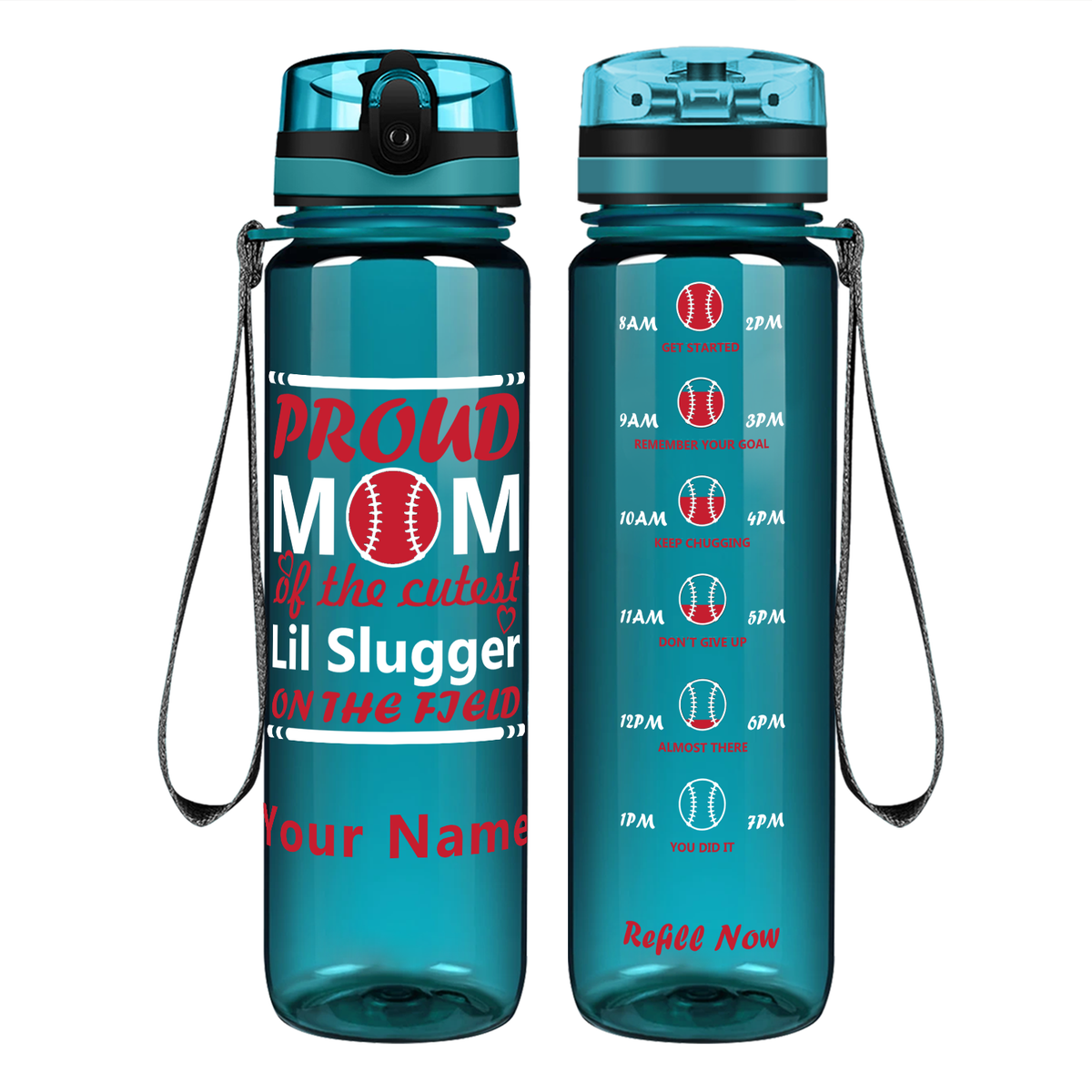 Personalized Proud Baseball Mom on 32 oz Motivational Tracking Water Bottle