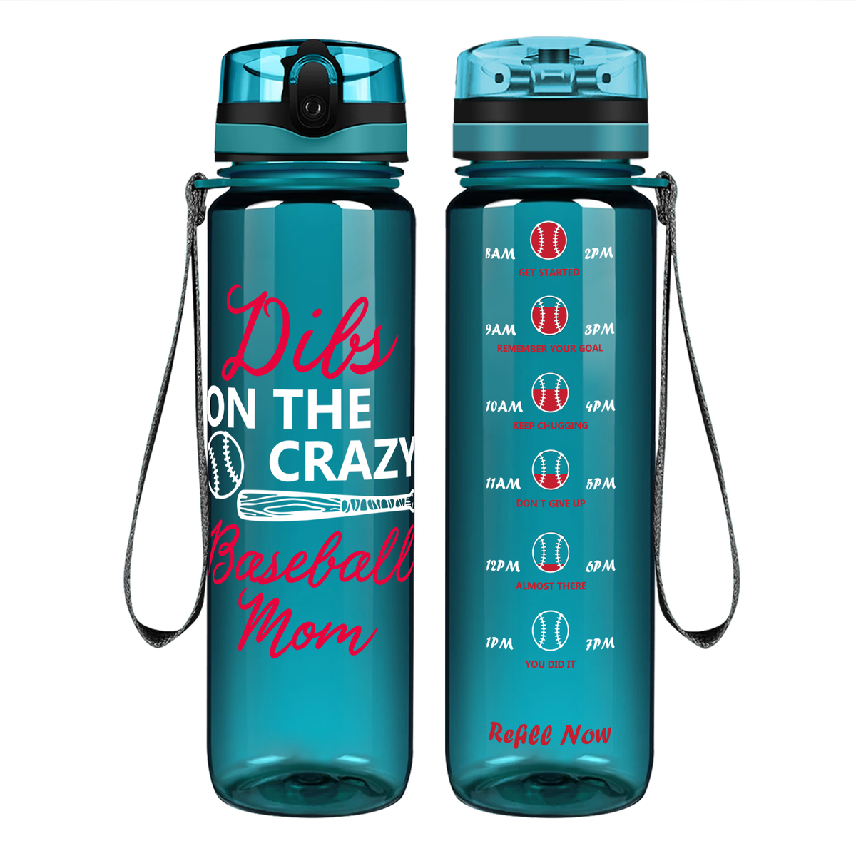 Crazy Baseball Mom on 32 oz Motivational Tracking Water Bottle