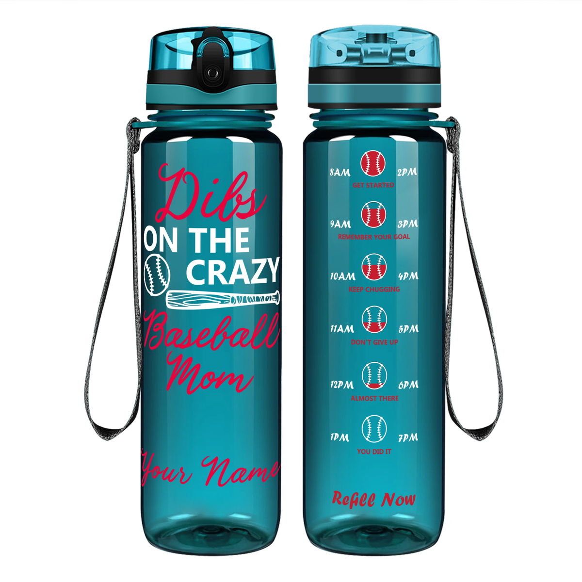 Personalized Crazy Baseball Mom on 32 oz Motivational Tracking Water Bottle
