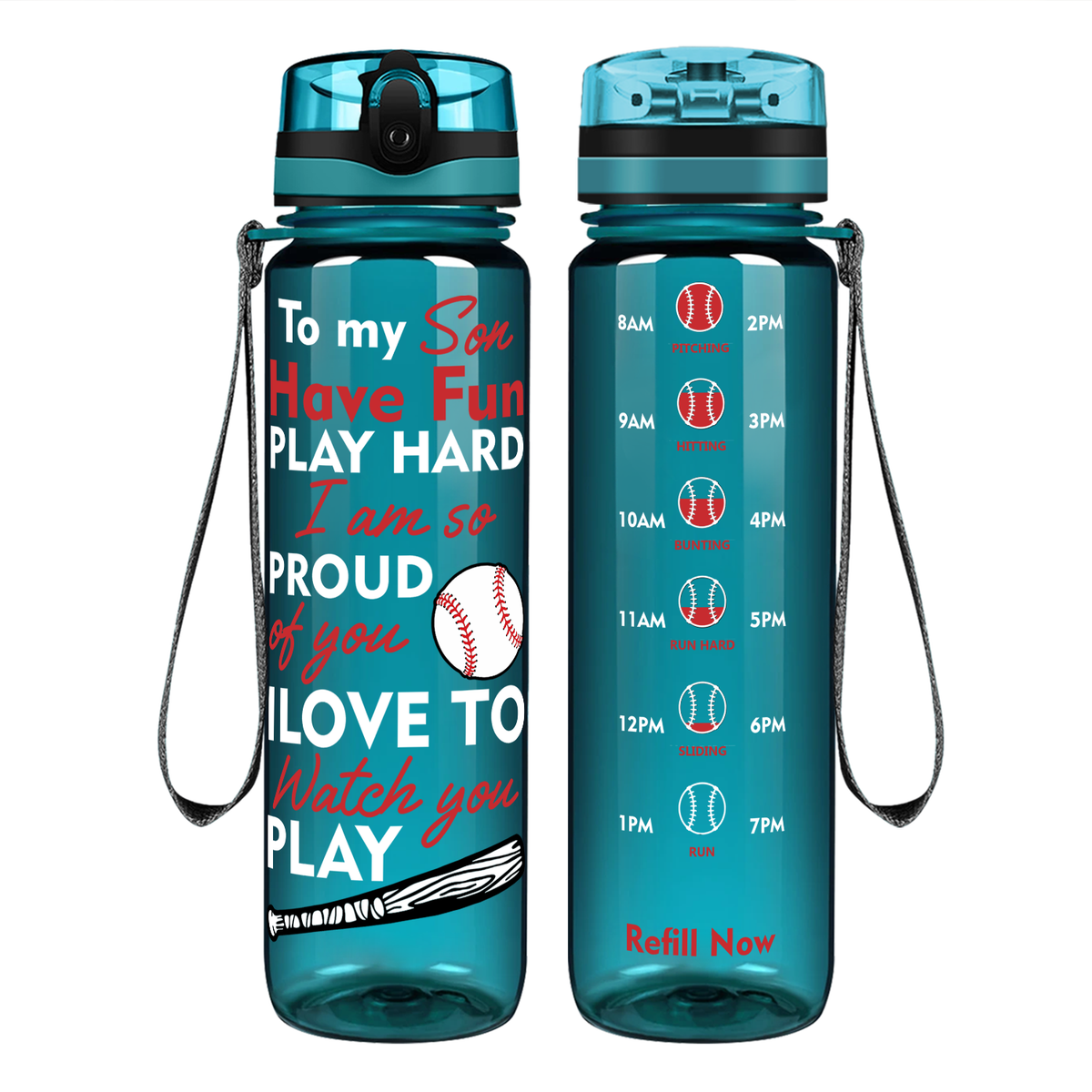 Play Hard Son Baseball on 32 oz Motivational Tracking Water Bottle
