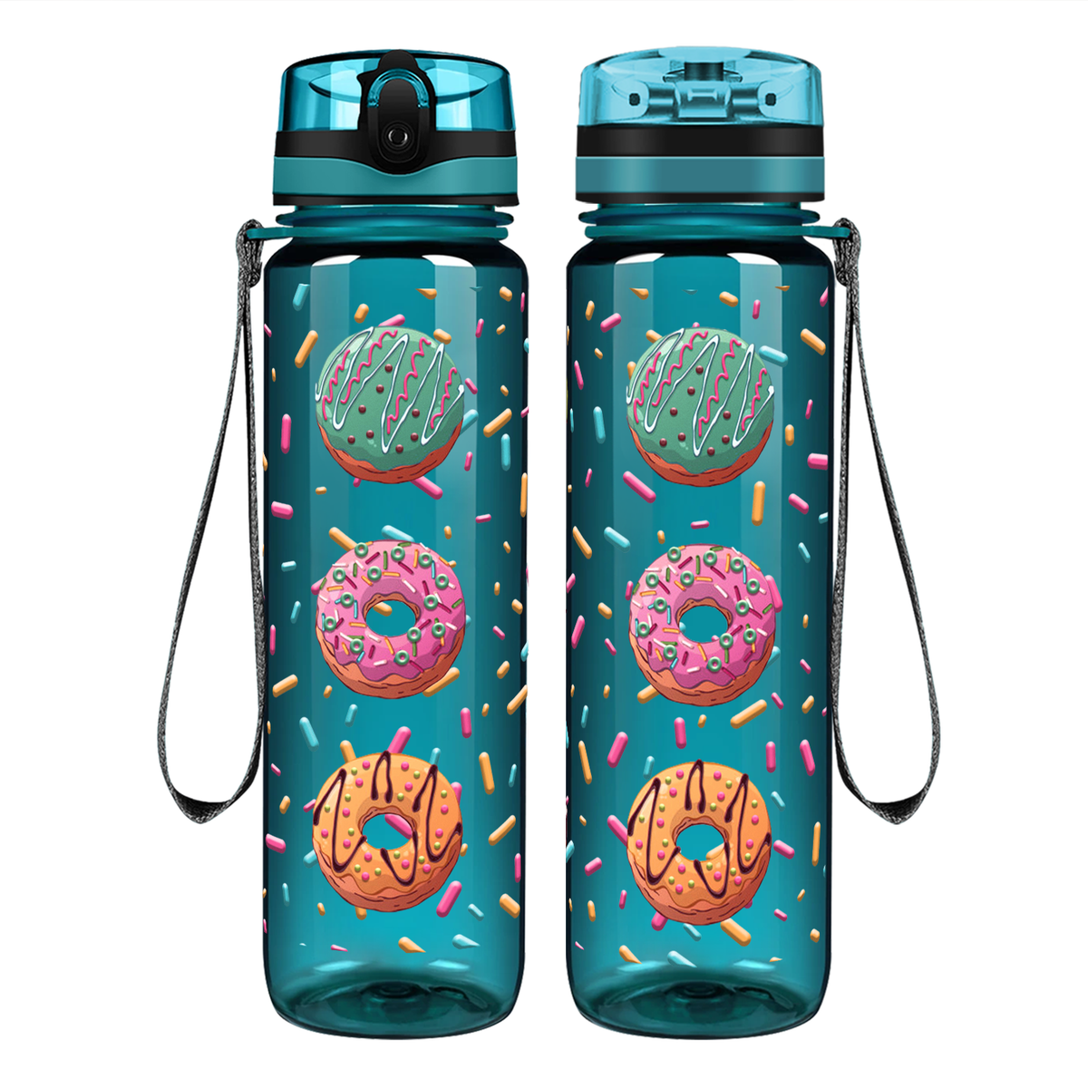Frosted Donuts on 32 oz Motivational Tracking Water Bottle