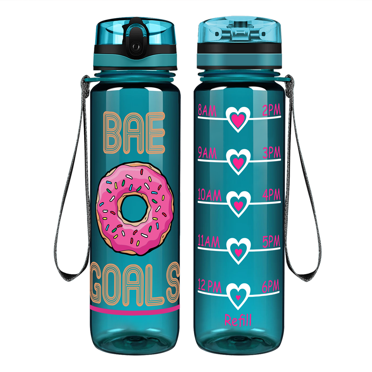 Bae Goals Donuts on 32 oz Motivational Tracking Water Bottle