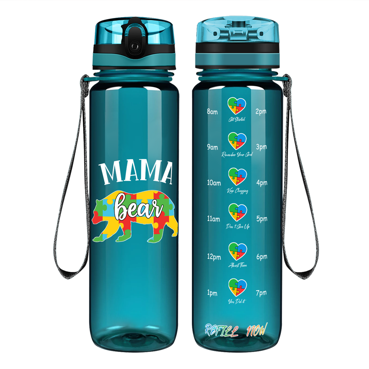 Autism Mama Bear on 32 oz Motivational Tracking Water Bottle