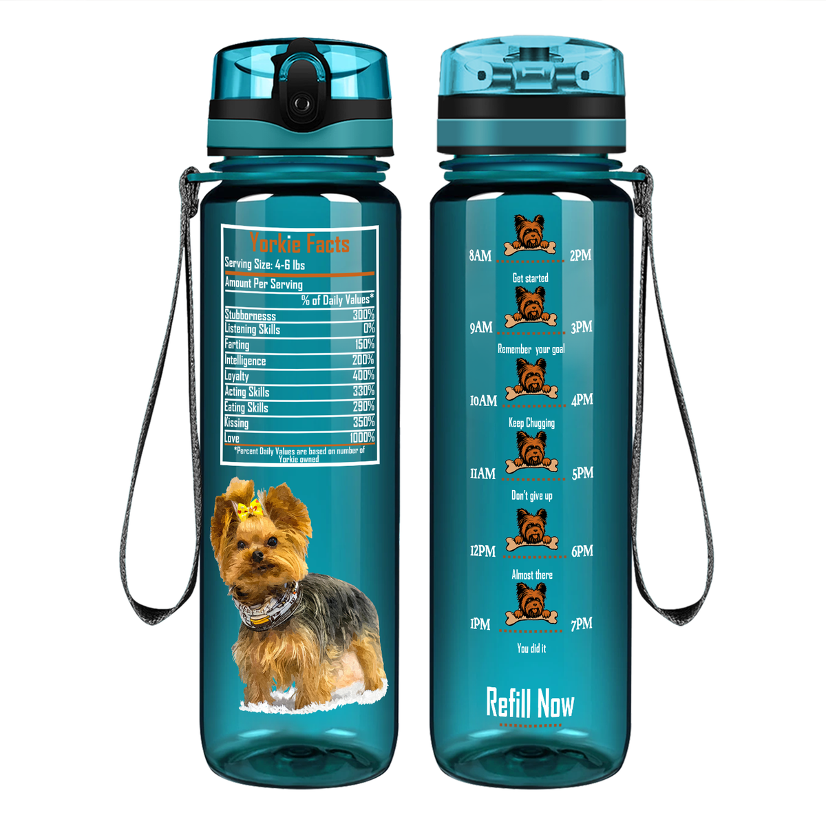 Yorkie Facts on 32 oz Motivational Tracking Water Bottle