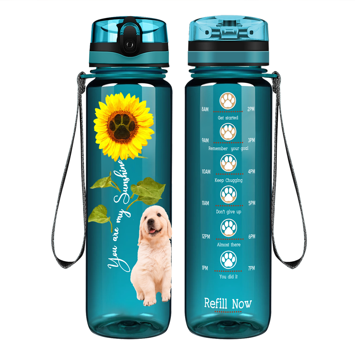 Golden Retriever You are my Sunshine on 32 oz Motivational Tracking Water Bottle