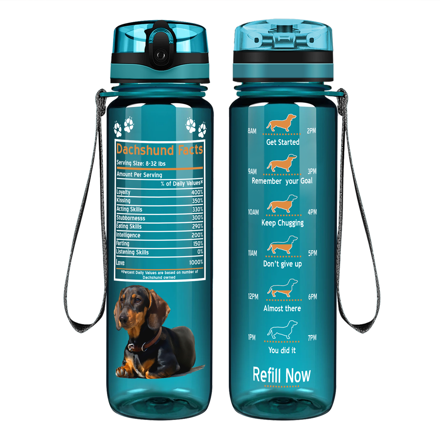 Dachshund Facts on 32 oz Motivational Tracking Water Bottle