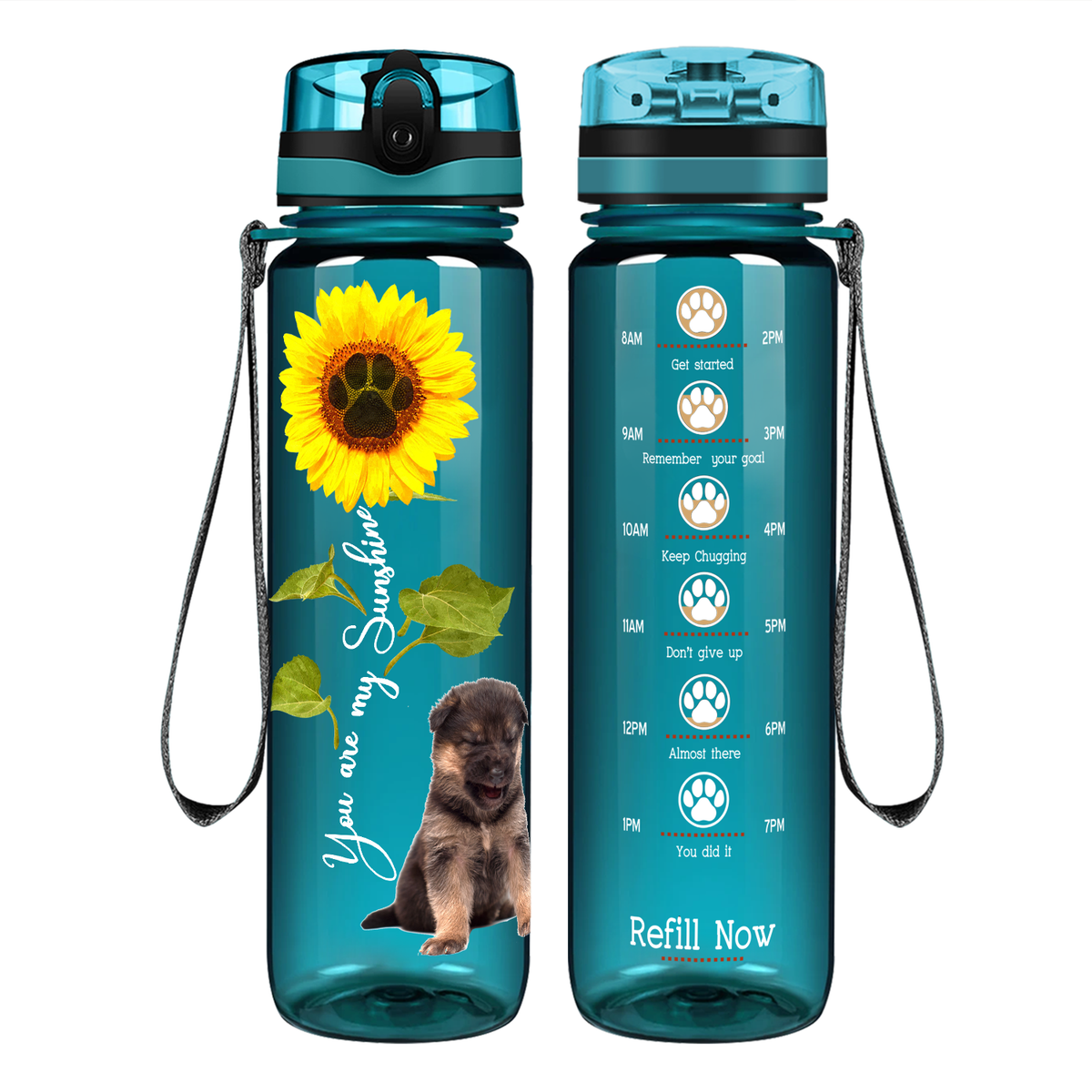 Shepherd Puppy You are my Sunshine on 32 oz Motivational Tracking Water Bottle