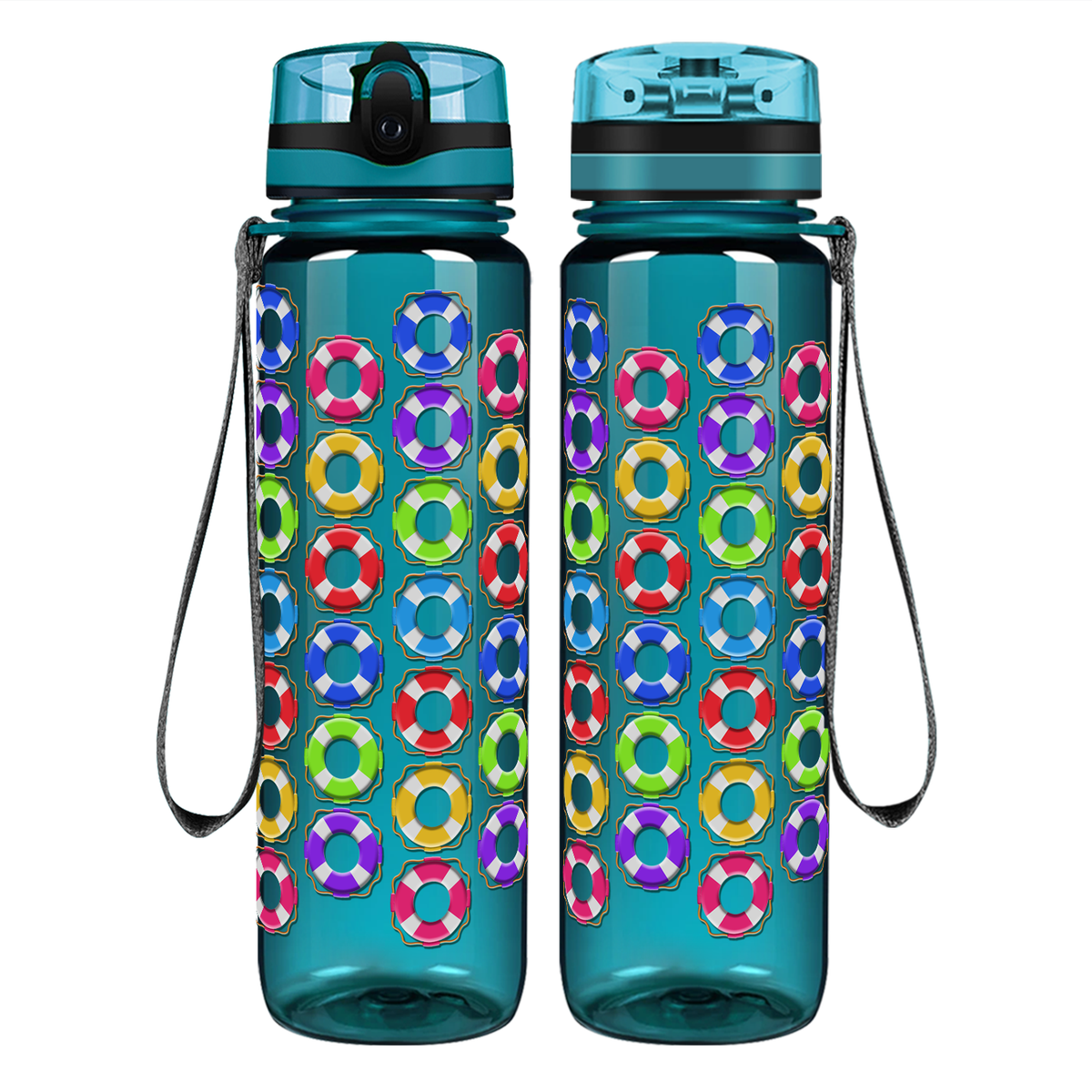 Colorful Life Savers on 32 oz Motivational Tracking Water Bottle