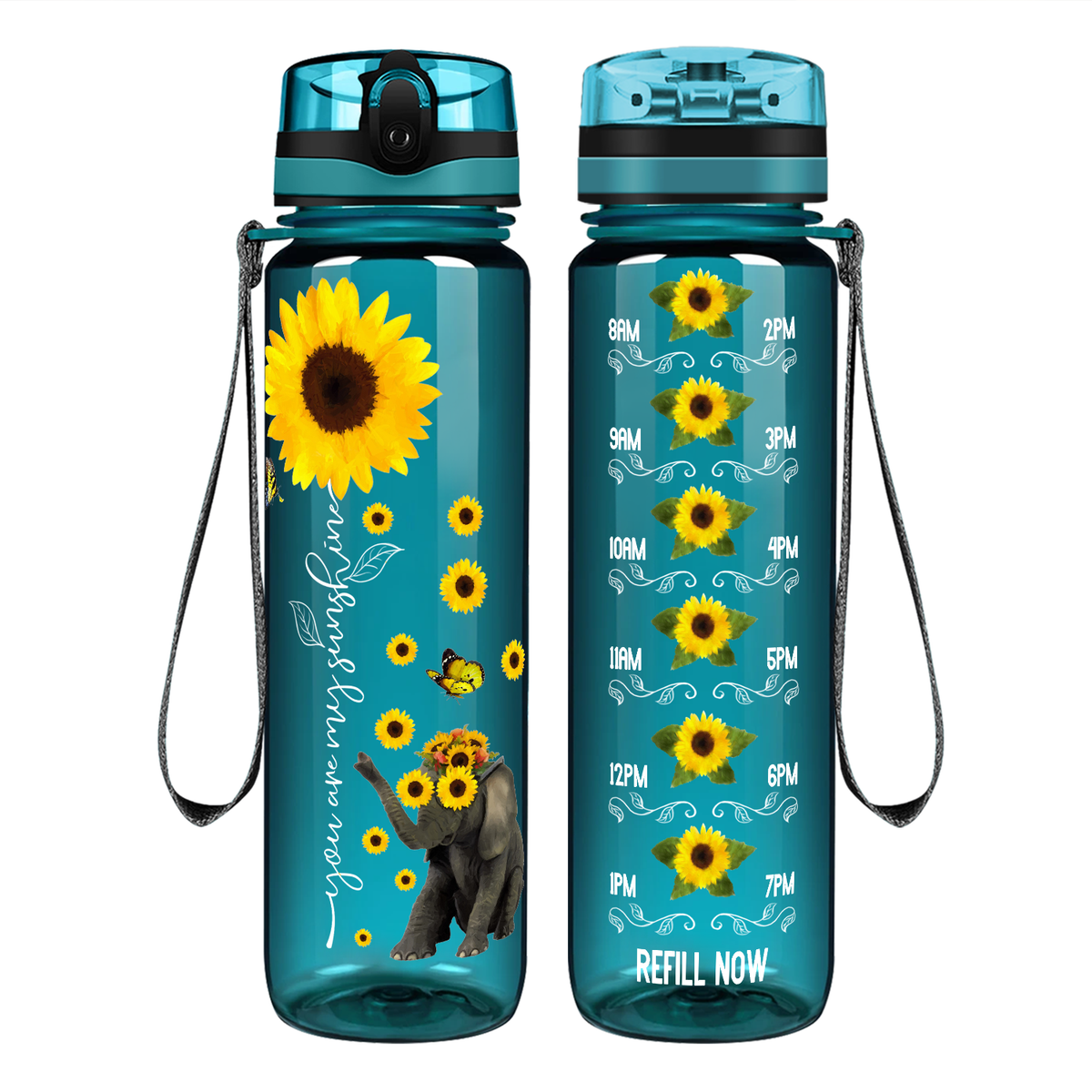 You are My Sunshine Sunflower on 32 oz Motivational Tracking Water Bottle