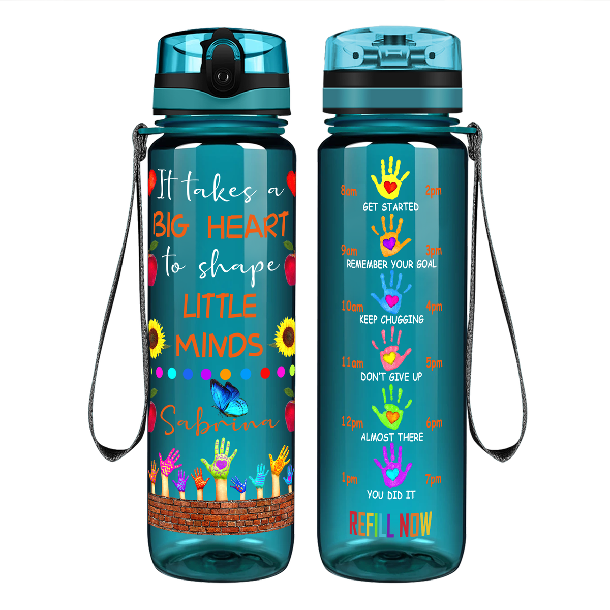 Personalized It Takes a Big Heart on 32 oz Motivational Tracking Water Bottle