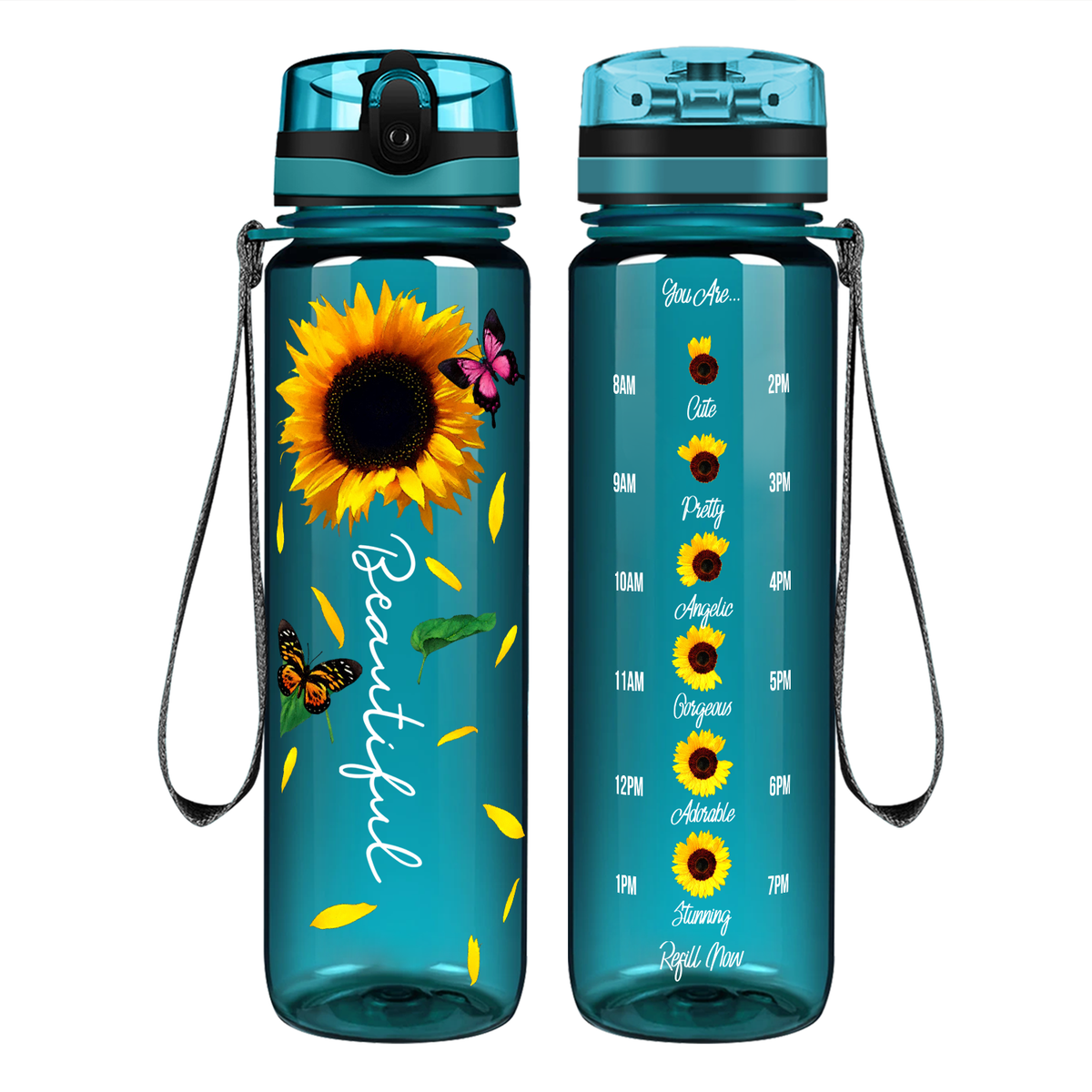 Beautiful Sunflowers on 32 oz Motivational Tracking Water Bottle