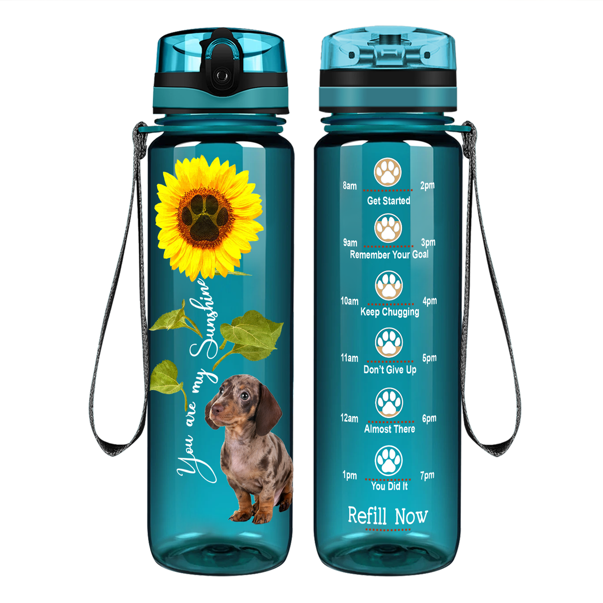 You are my Sunshine Dapple Dachshund Puppy on 32 oz Motivational Tracking Water Bottle