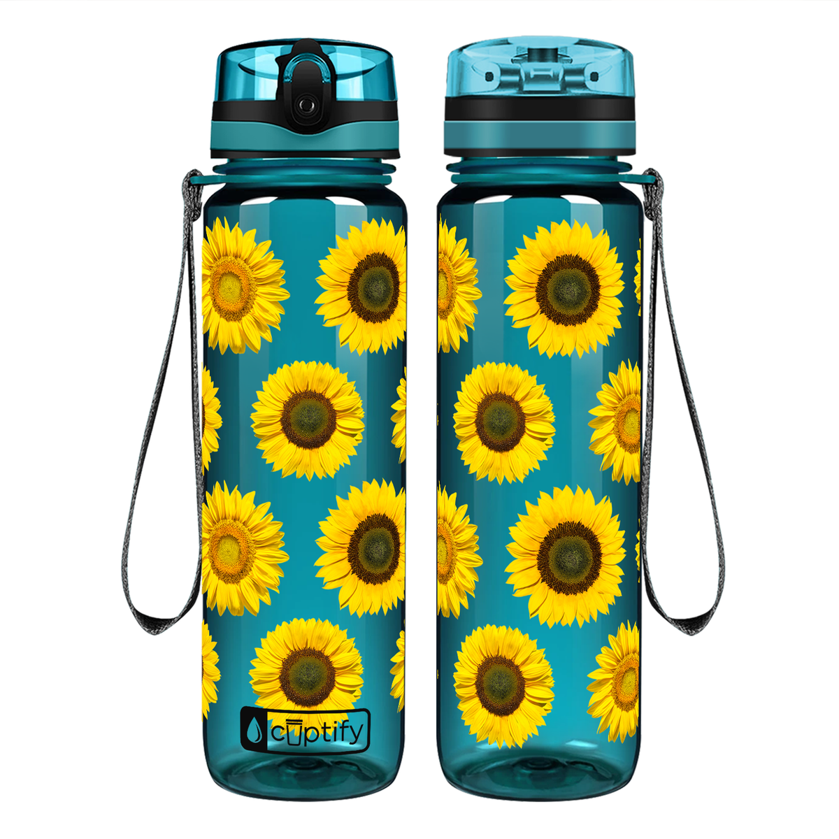 Sunflowers Galore on 32 oz Motivational Tracking Water Bottle