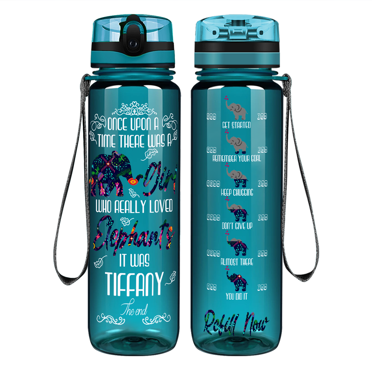 Personalized Once Upon a Time Elephants on 32 oz Motivational Tracking Water Bottle