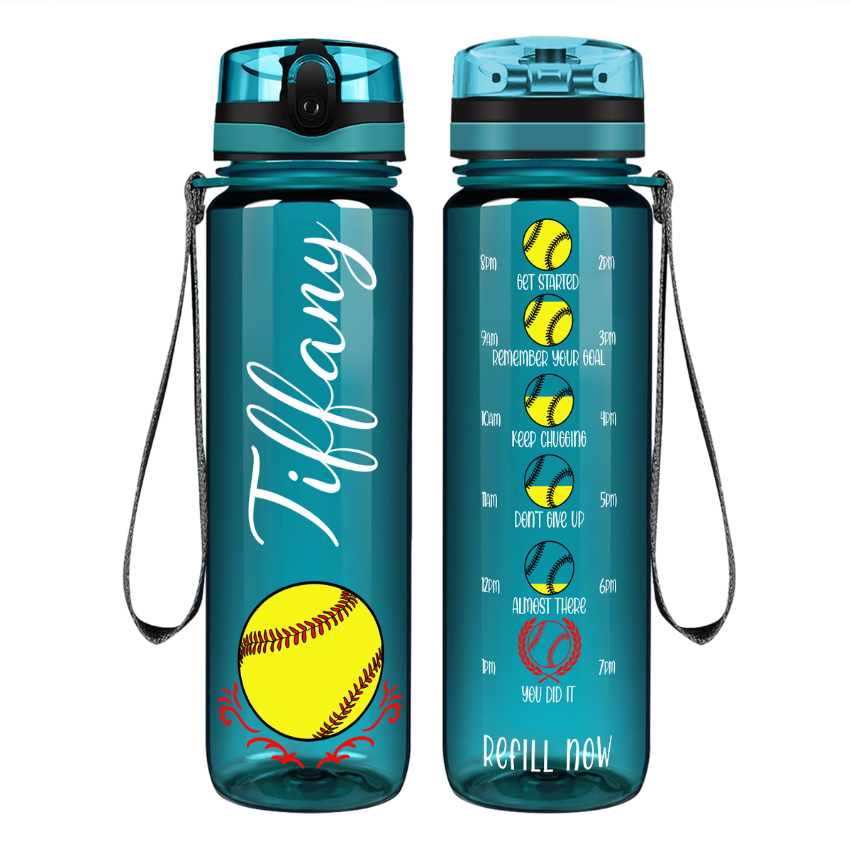 Personalized Softball on 32 oz Motivational Tracking Water Bottle
