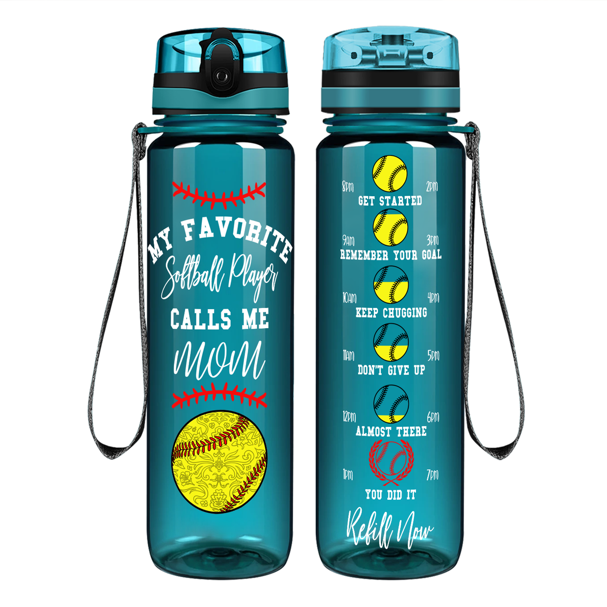 My Favorite Softball Player Calls Me Mom on 32 oz Motivational Tracking Water Bottle