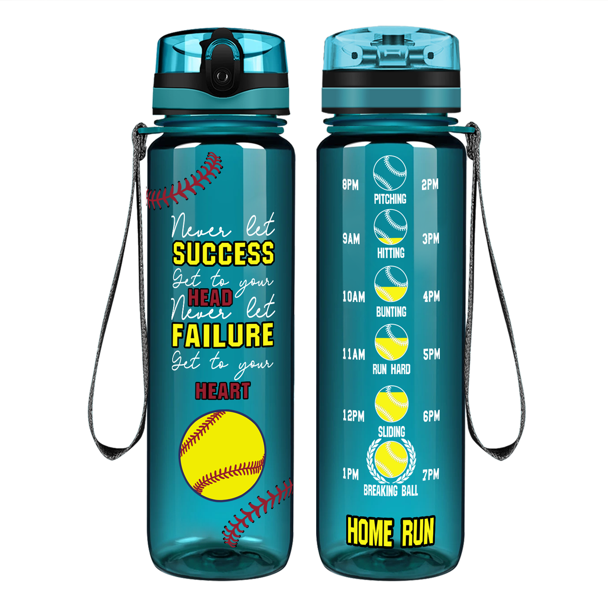 Never Let Success Get to Your Head on 32 oz Motivational Tracking Water Bottle