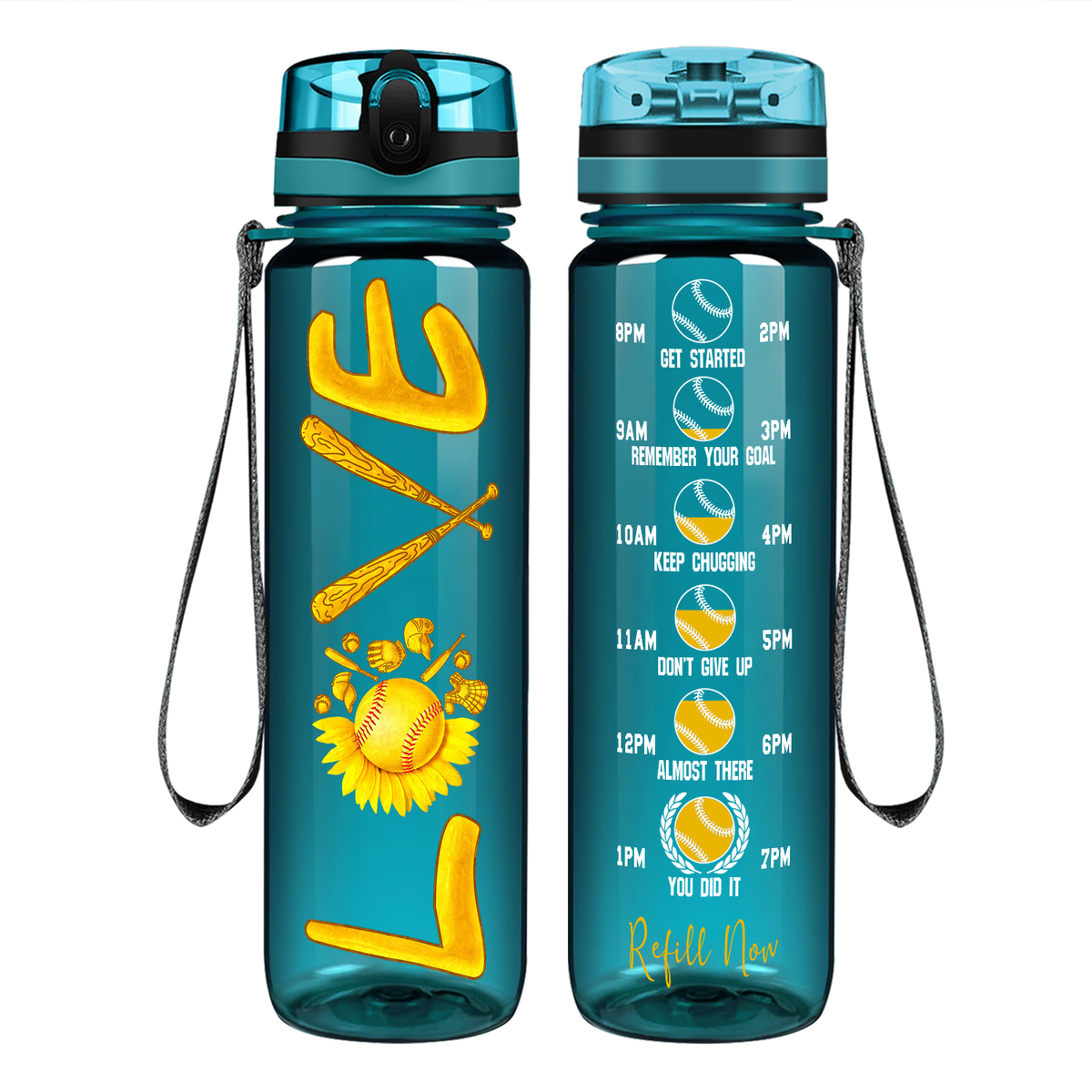 Softball Love on 32 oz Motivational Tracking Water Bottle