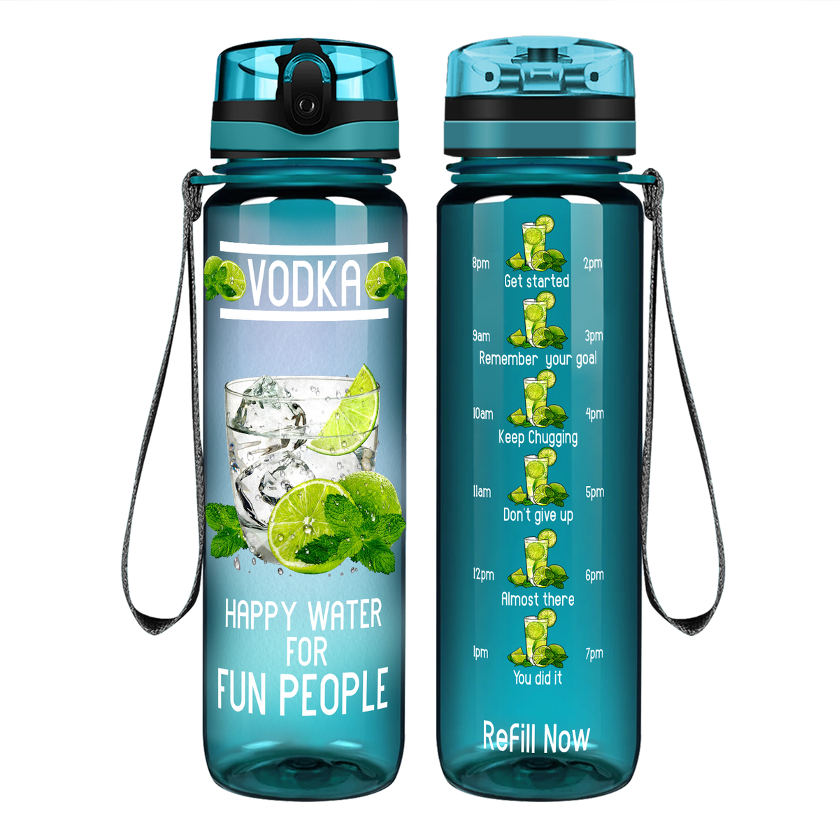 Vodka Happy Water on 32 oz Motivational Tracking Water Bottle