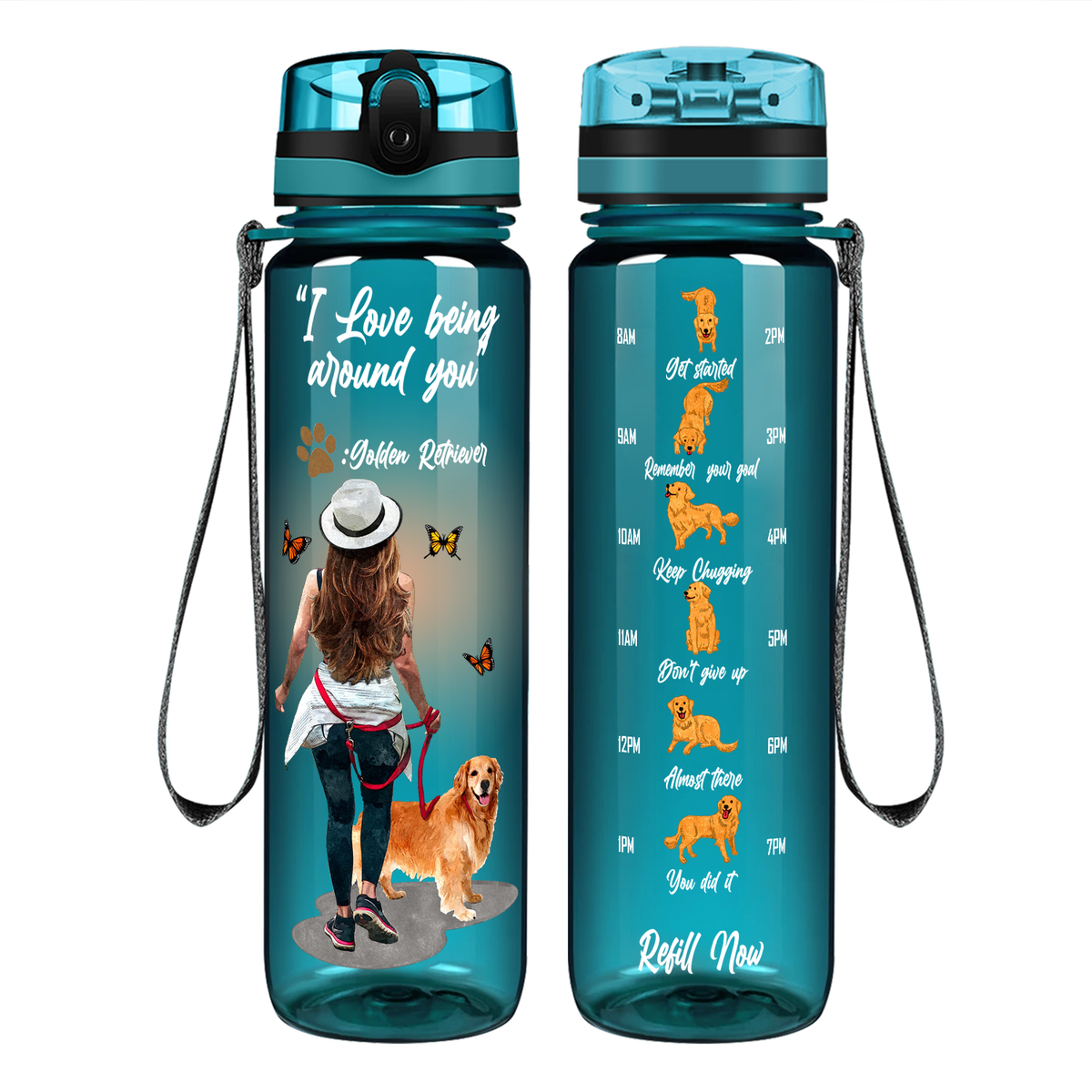 I love Being Around You Golden Retriever on 32 oz Motivational Tracking Water Bottle
