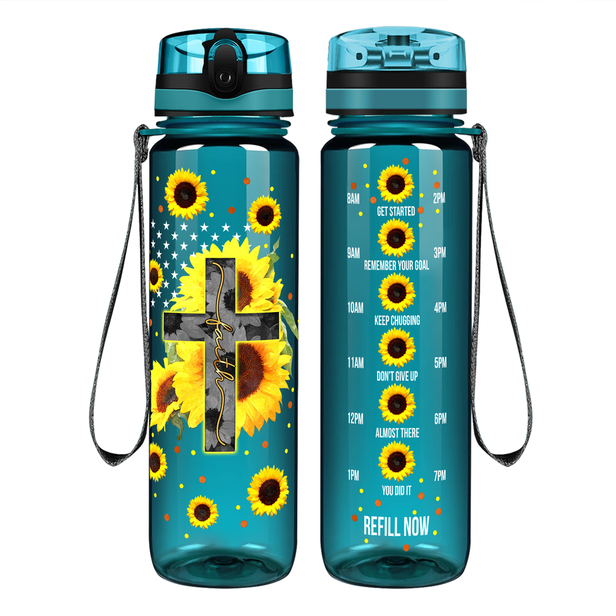 Faith Cross Sunflowers on 32 oz Motivational Tracking Water Bottle