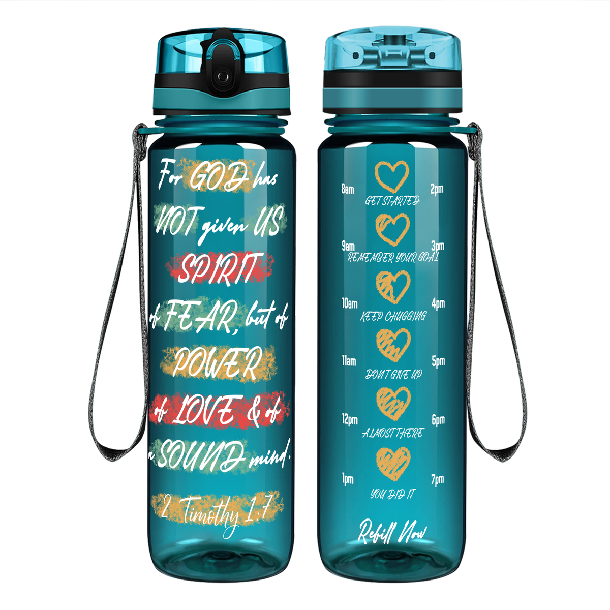 For God Has Not Given Us Spirit of Fear on 32 oz Motivational Tracking Water Bottle