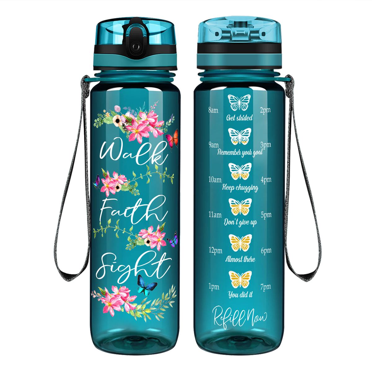Walk Faith Sight on 32 oz Motivational Tracking Water Bottle