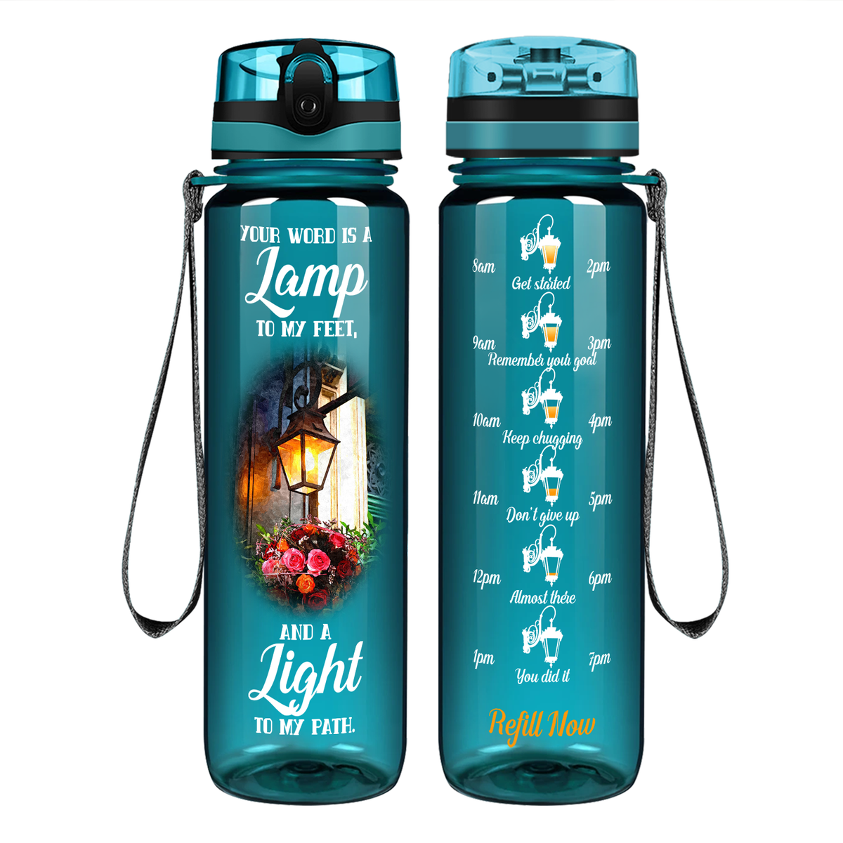 Your Word Is A Lamp To My Feet on 32 oz Motivational Tracking Water Bottle