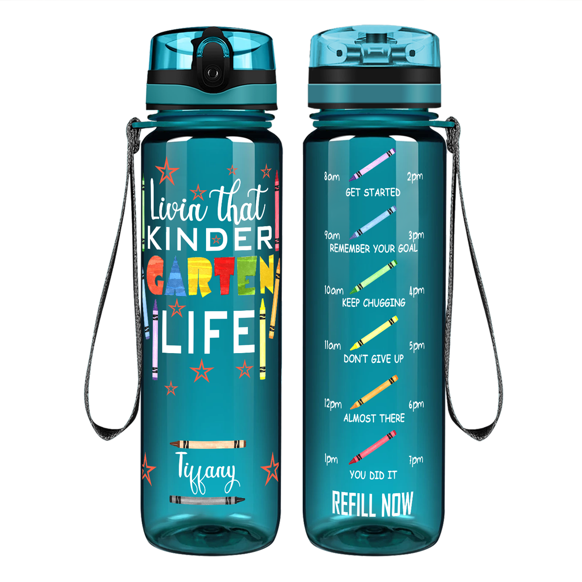 Personalized Livin' That Kindergarten Life on 32 oz Motivational Tracking Water Bottle