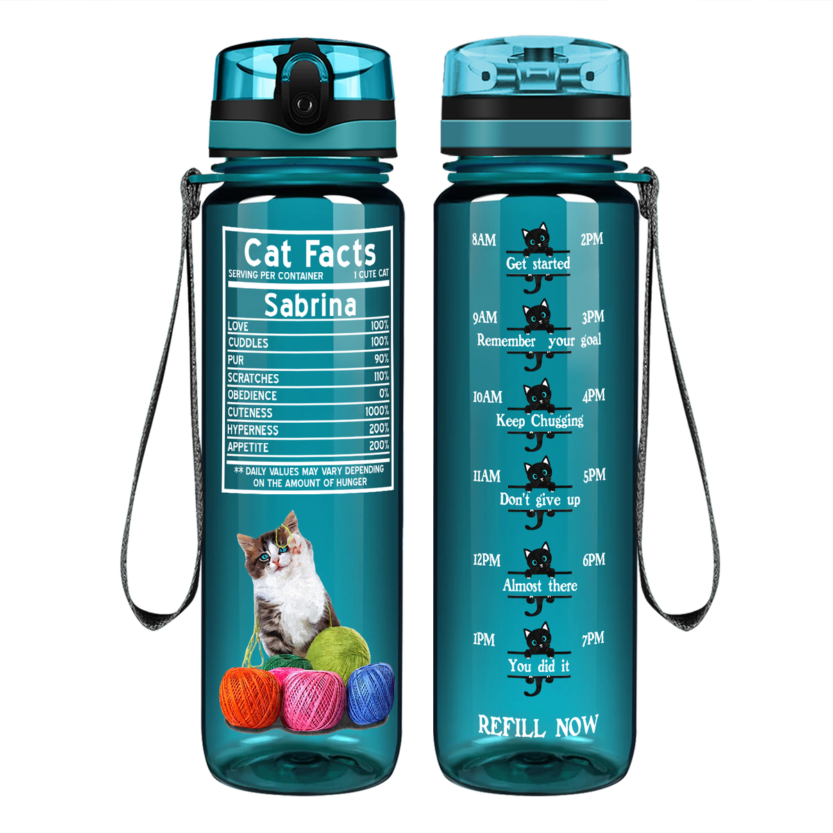 Personalized Cat Facts on 32 oz Motivational Tracking Water Bottle