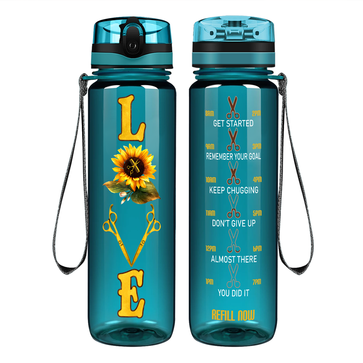 Sunflower Hairstylist Love on 32 oz Motivational Tracking Water Bottle
