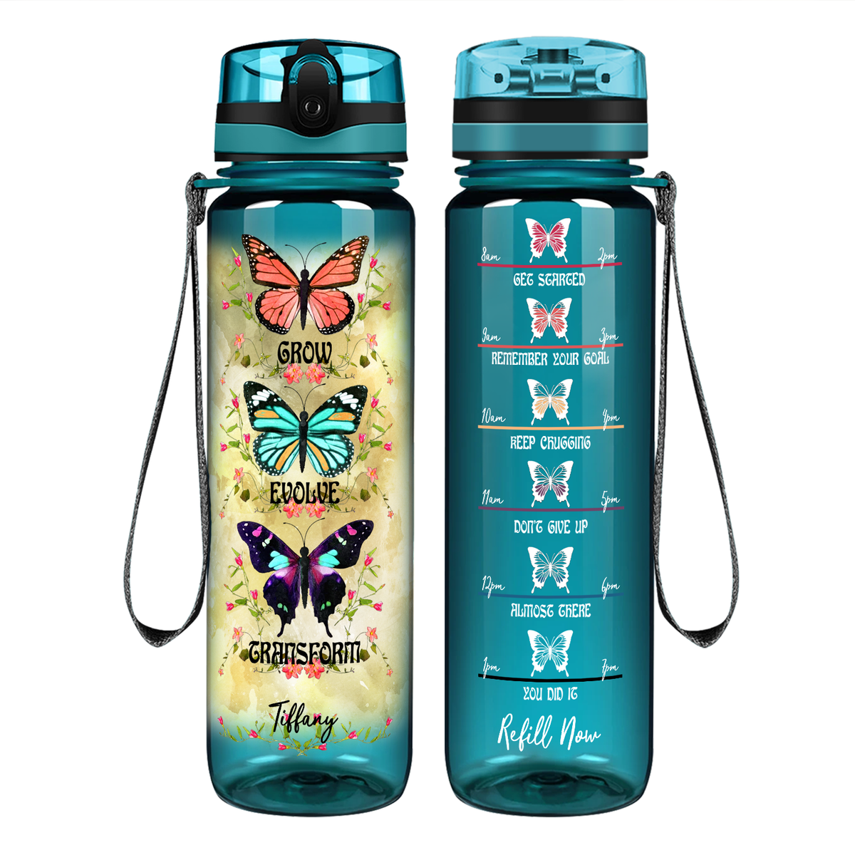 Personalized Grow Evolve Transform on 32 oz Motivational Tracking Water Bottle