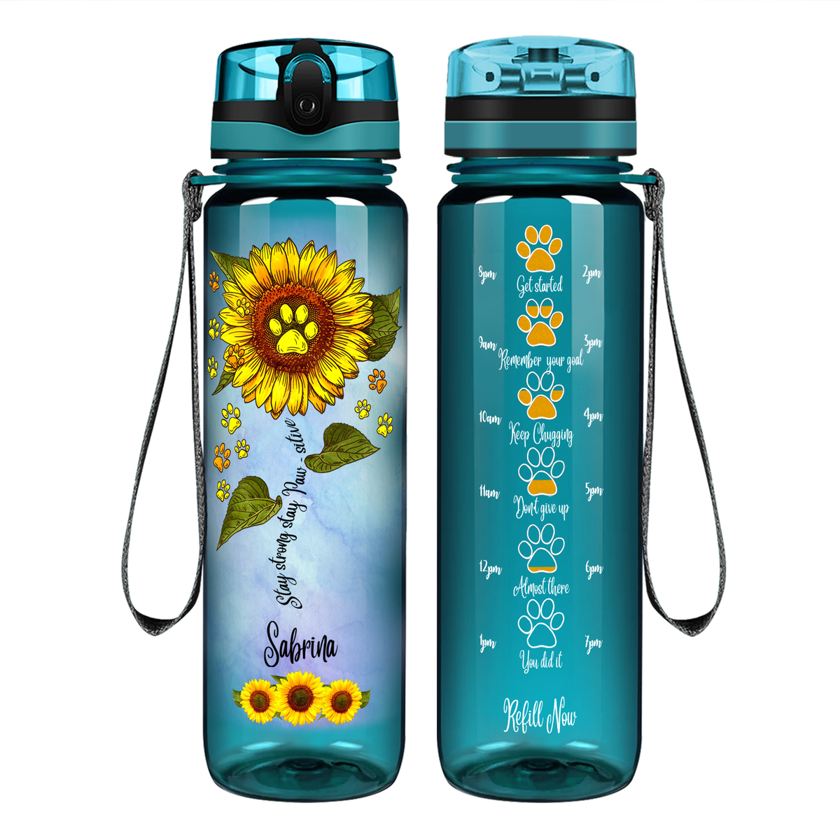 Personalized Stay Strong Stay Paw-sitive on 32 oz Motivational Tracking Water Bottle