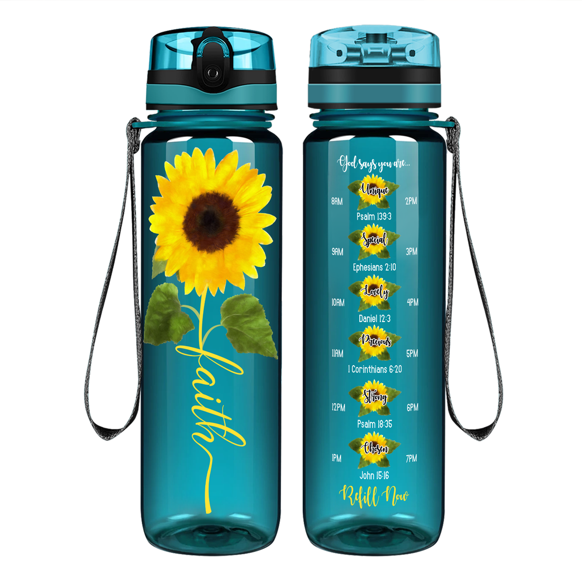 Sunflower Faith on 32 oz Motivational Tracking Water Bottle