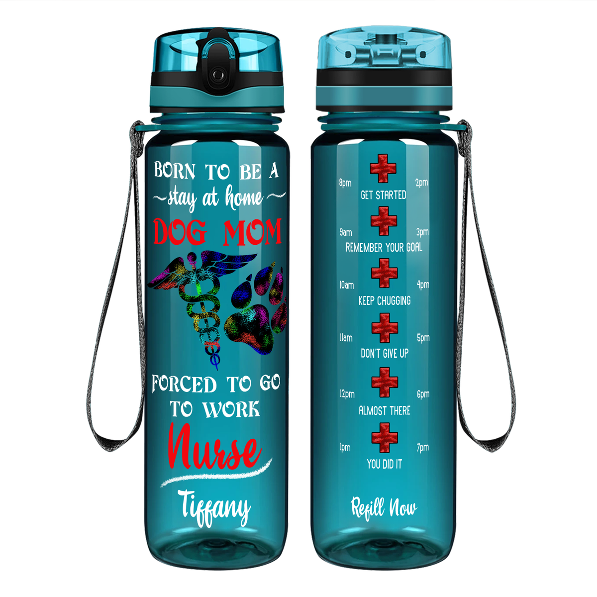 Personalized Stay at Home Dog Mom on 32oz Motivational Tracking Water Bottle