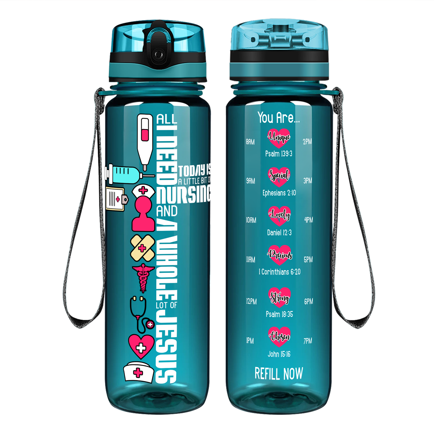 All I Need Today on 32oz Motivational Tracking Nurse Water Bottle - Cuptify