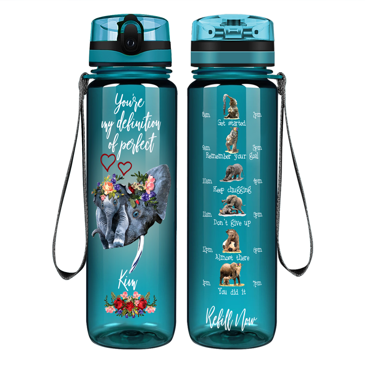 Personalized Definition of Perfect Elephants on 32 oz Motivational Tracking Water Bottle