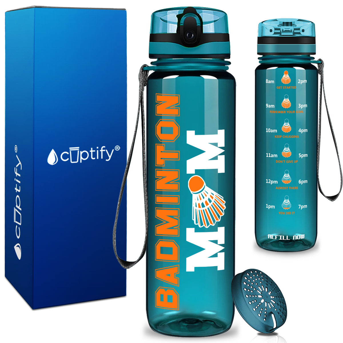Badminton Mom on 32 oz Motivational Tracking Water Bottle
