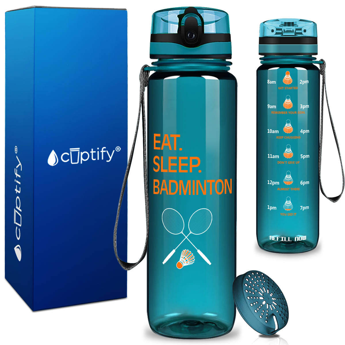Eat Sleep Badminton on 32 oz Motivational Tracking Water Bottle