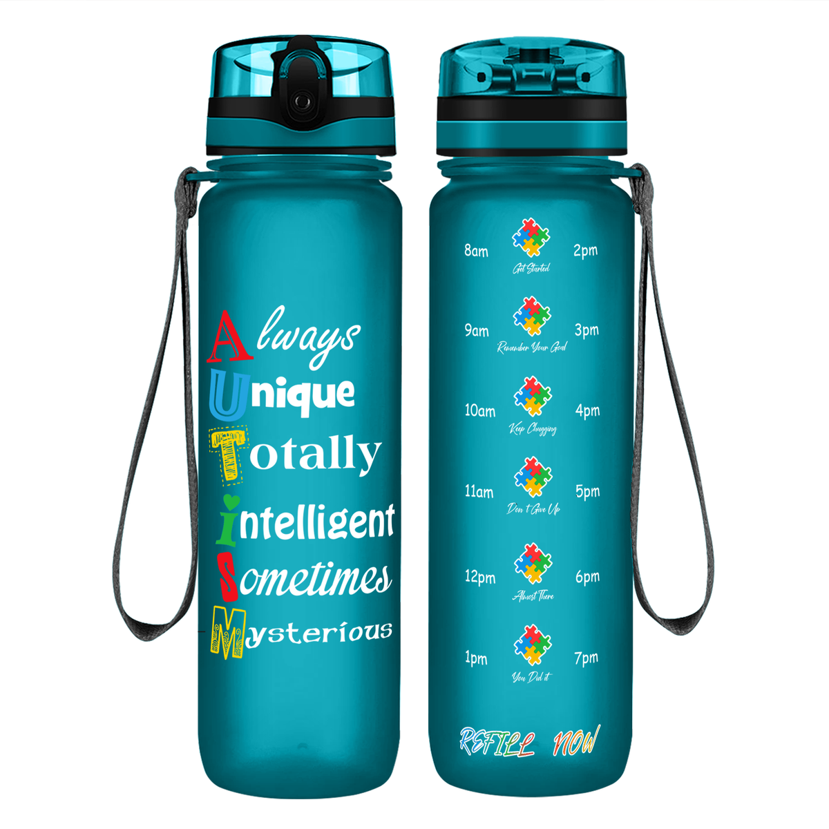 Autism Support Awareness on 32 oz Motivational Tracking Water Bottle