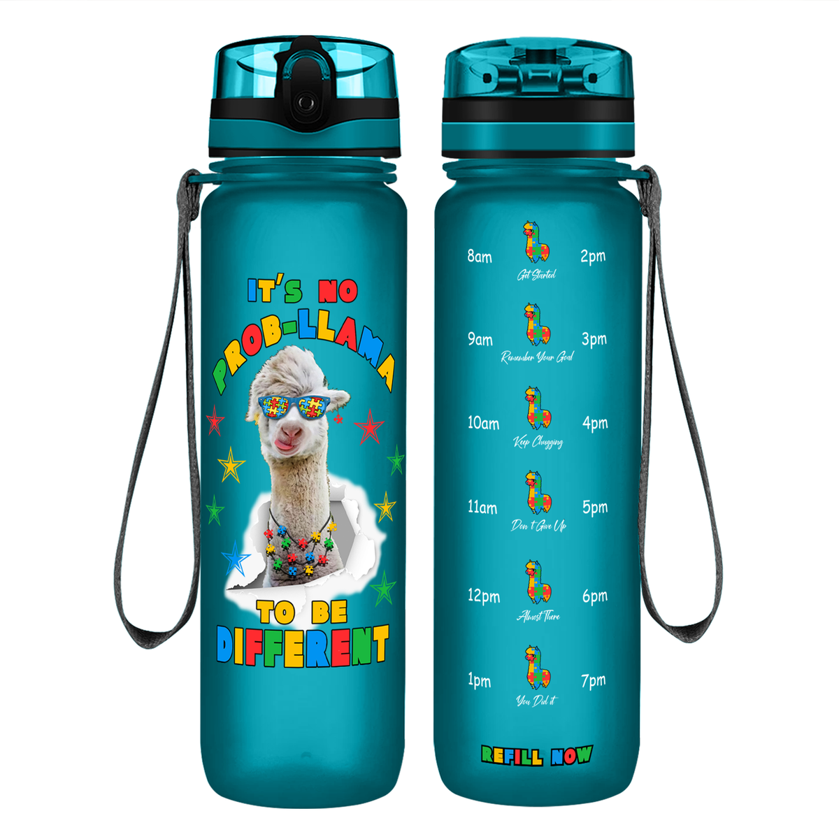 No Prob-llama Autism Stars on 32 oz Motivational Tracking Water Bottle