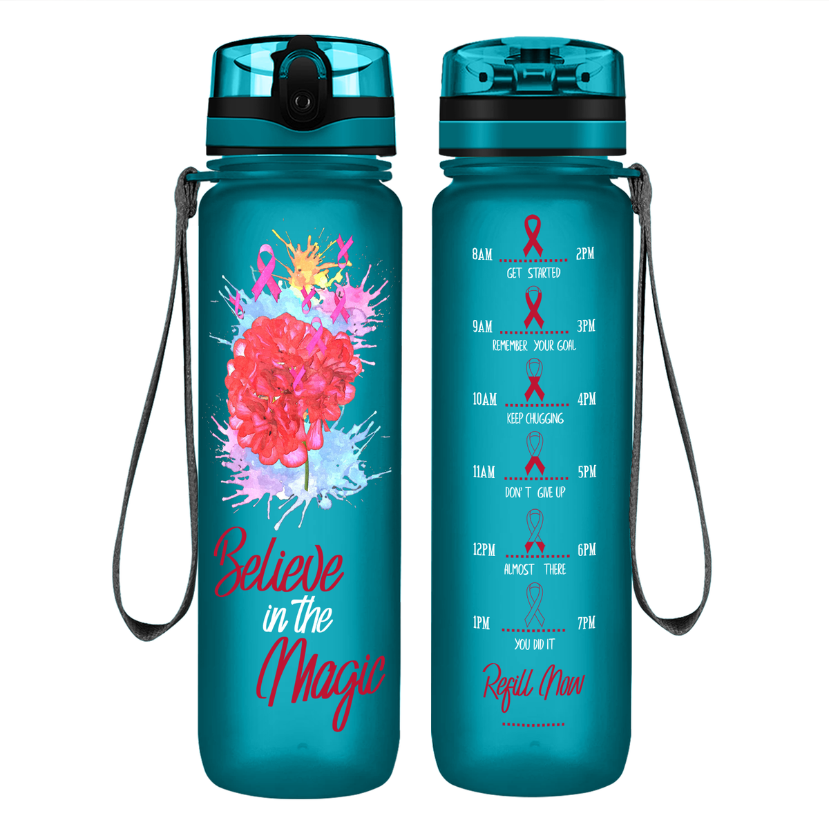 Believe in the Magic on 32 oz Motivational Tracking Water Bottle