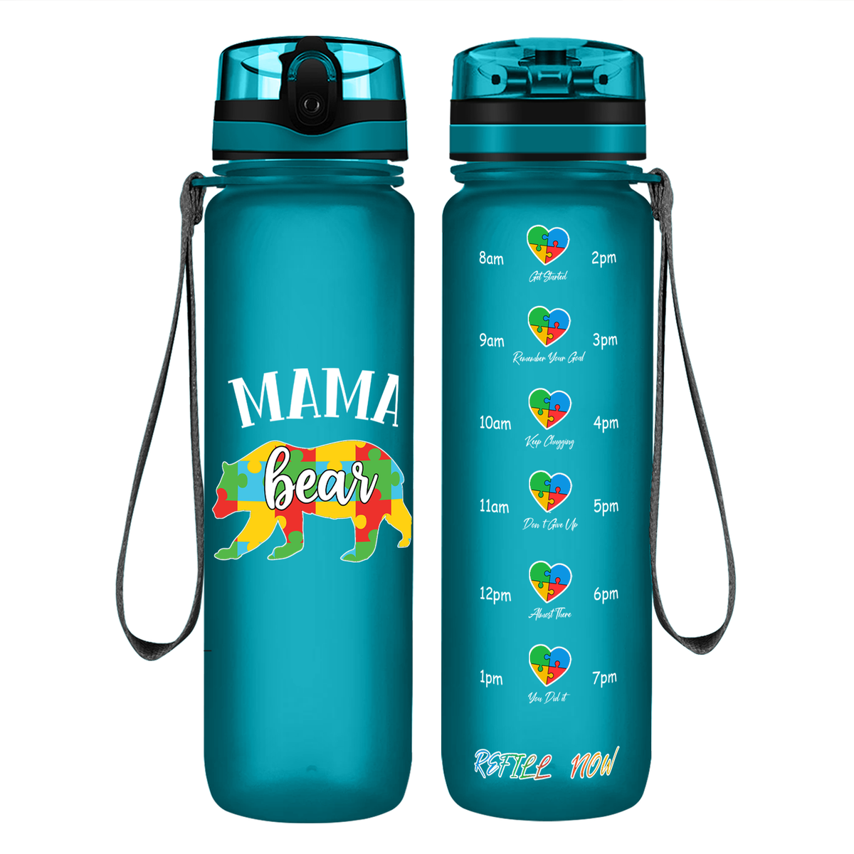 Autism Mama Bear on 32 oz Motivational Tracking Water Bottle
