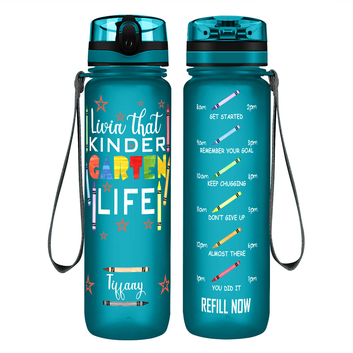 Personalized Livin' That Kindergarten Life on 32 oz Motivational Tracking Water Bottle